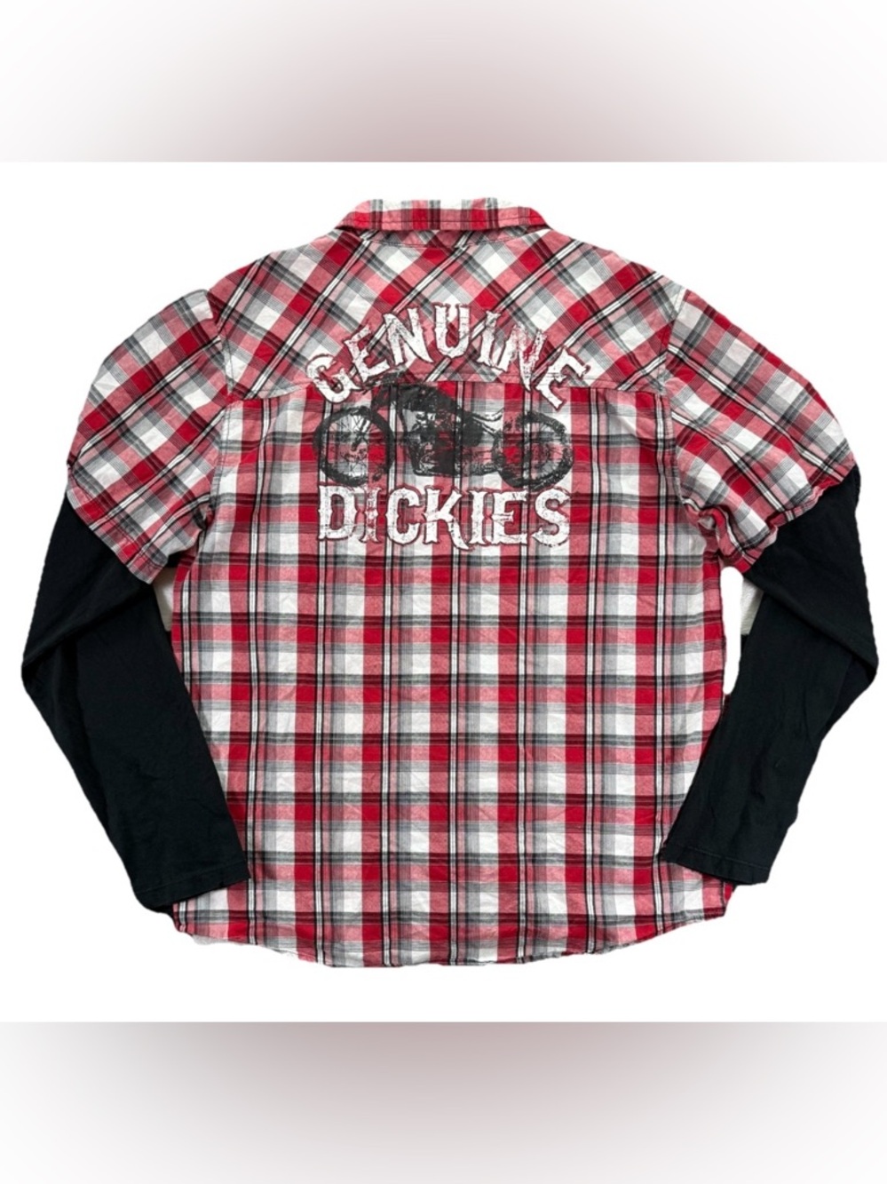Dickies Motorcycle Plaid Button Up Shirt Youth XXL Red Long Sleeve Y2K Grunge